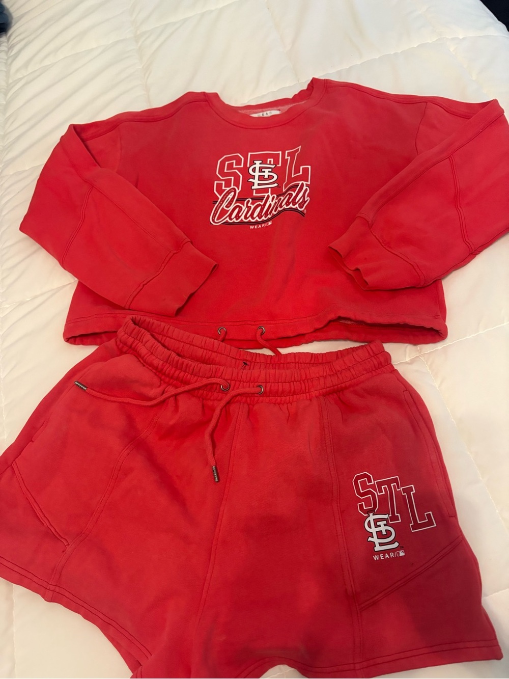 STL Cardinals Red Cropped Sweatshirt & Shorts Set